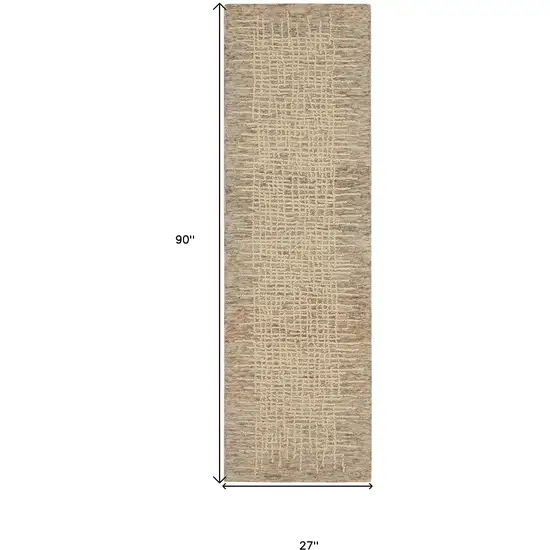 8' Beige and Tan Wool Abstract Runner Rug Photo 3