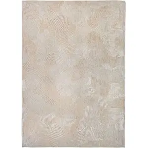 Photo of 8' Beige and White Round Abstract Non Skid Area Rug