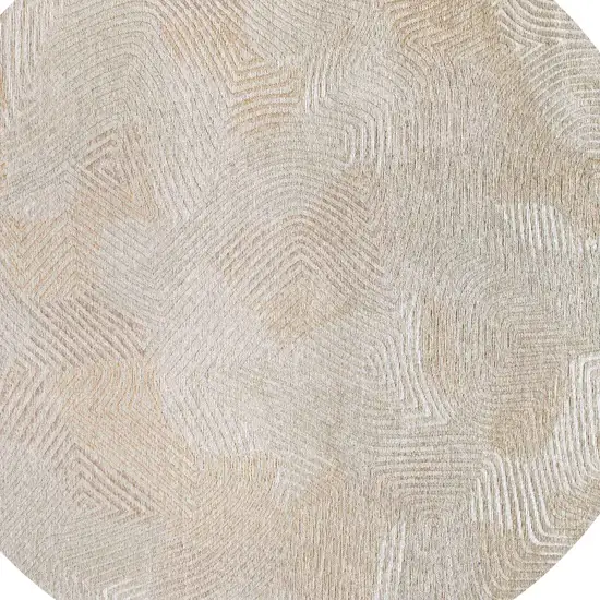 8' Beige and White Round Abstract Non Skid Area Rug Photo 6