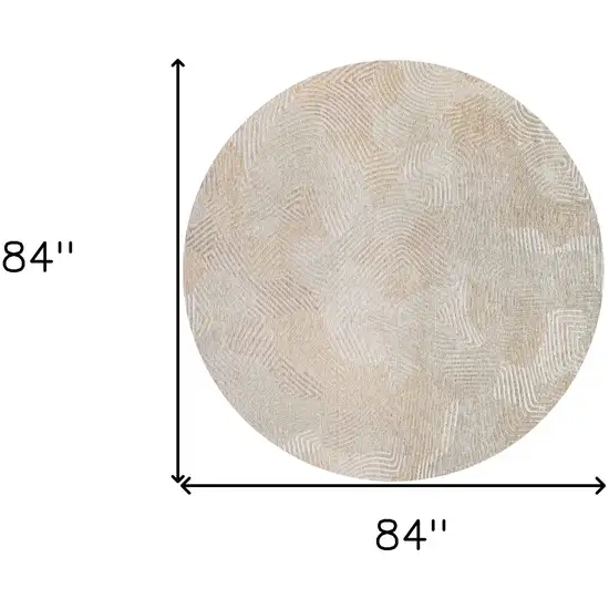 8' Beige and White Round Abstract Non Skid Area Rug Photo 3