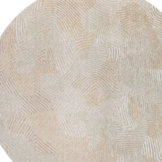 5' Beige and White Round Abstract Non Skid Area Rug Photo 6