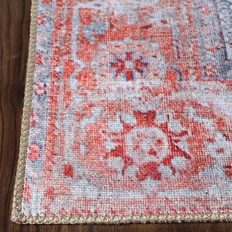 8' Berry Red Oriental Power Loom Stain Resistant Runner Rug Photo 5