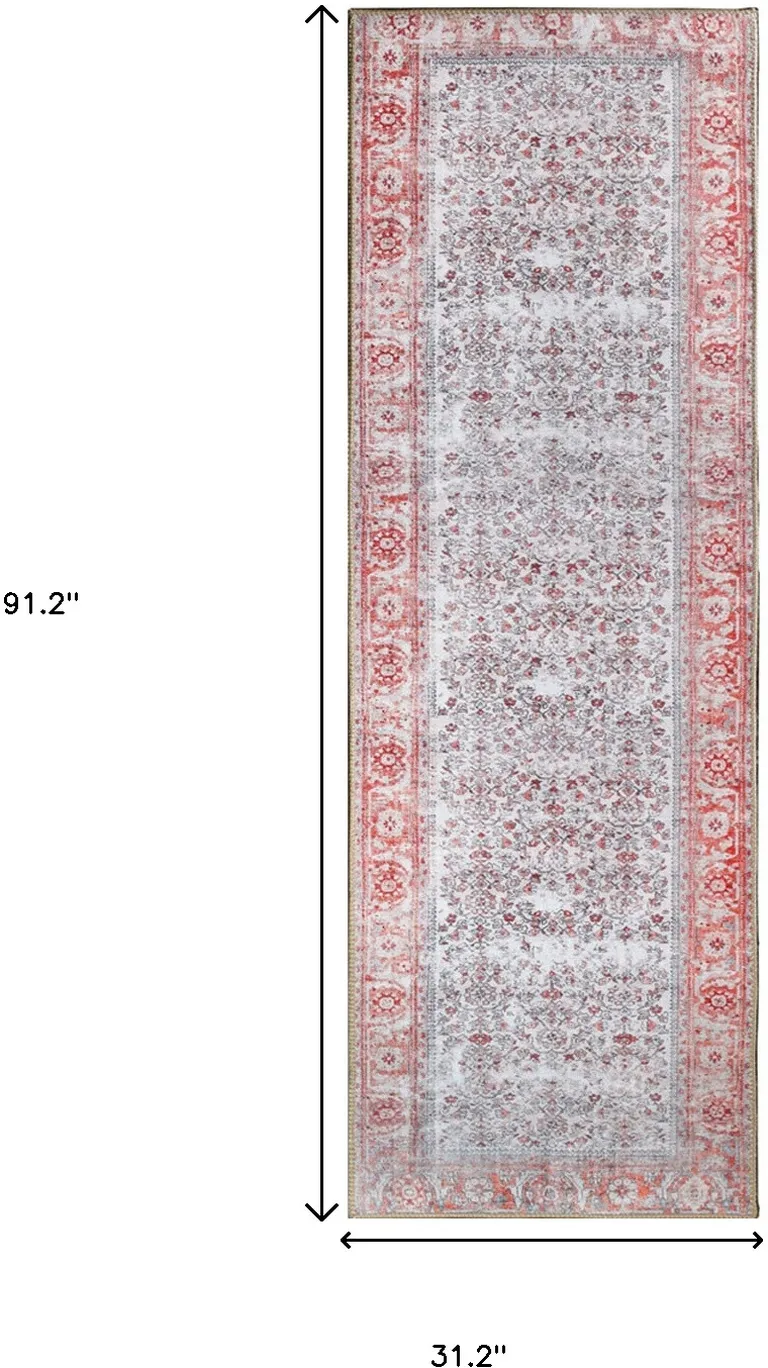 8' Berry Red Oriental Power Loom Stain Resistant Runner Rug Photo 2