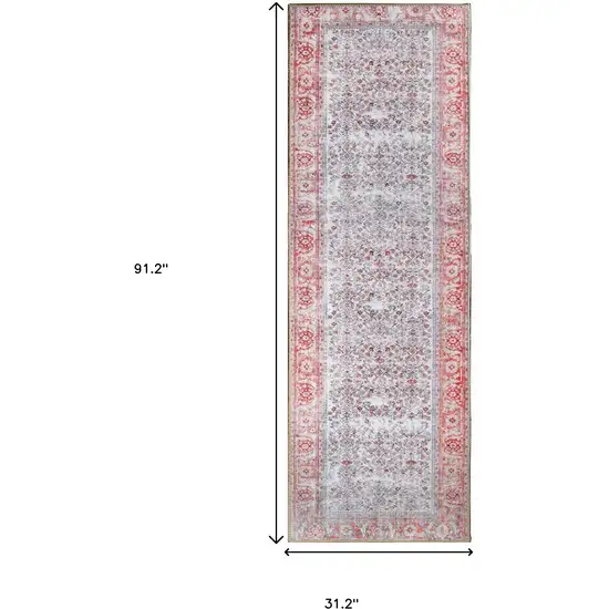 8' Berry Red Oriental Power Loom Stain Resistant Runner Rug Photo 2