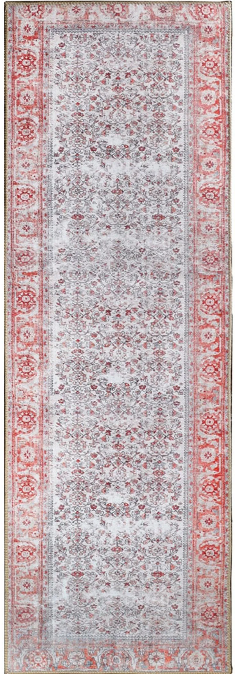 8' Berry Red Oriental Power Loom Stain Resistant Runner Rug Photo 1