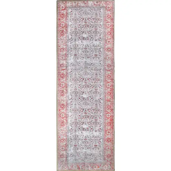 8' Berry Red Oriental Power Loom Stain Resistant Runner Rug Photo 1