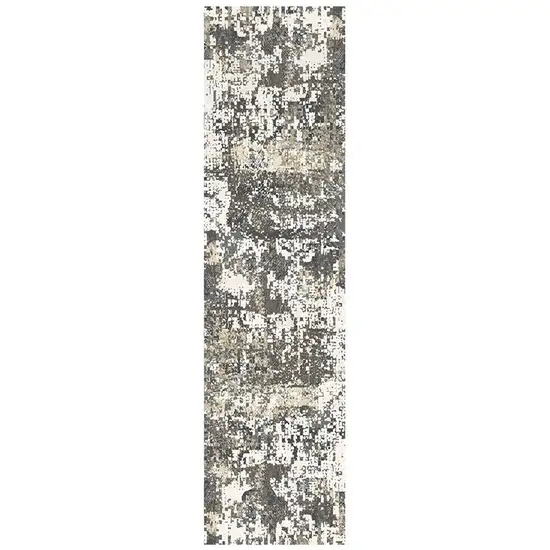 8' Black Abstract Distressed Runner Rug With Fringe Photo 2