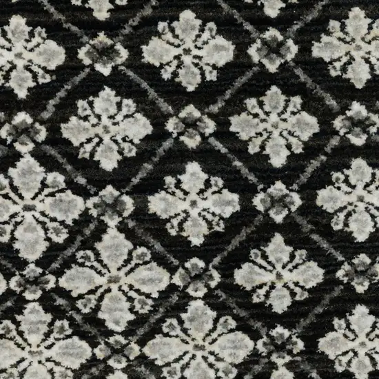 8' Black And Gray Diamond Runner Rug With Fringe Photo 5