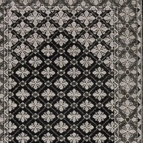 8' Black And Gray Diamond Runner Rug With Fringe Photo 7