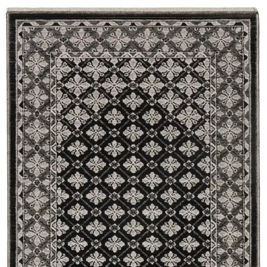 8' Black And Gray Diamond Runner Rug With Fringe Photo 8