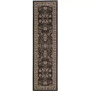 Photo of 8' Black And Ivory Oriental Runner Rug