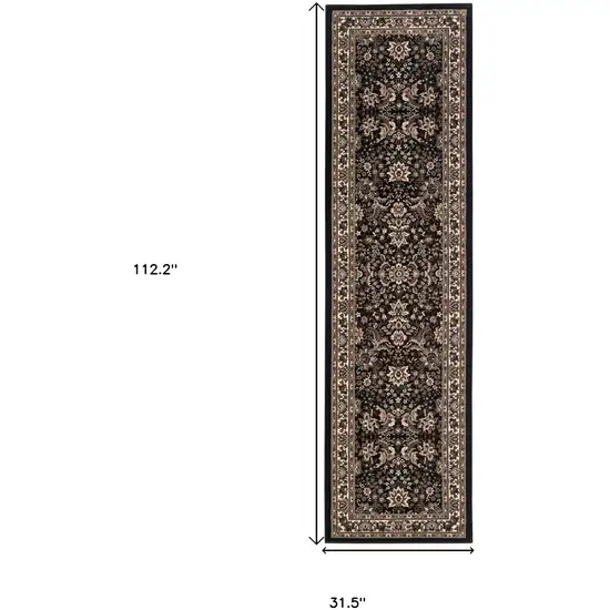 9' Black And Ivory Oriental Runner Rug Photo 3