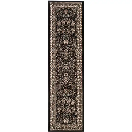 9' Black And Ivory Oriental Runner Rug Photo 4