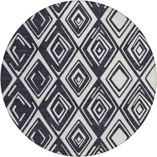 8' Black And Ivory Round Geometric Washable Indoor Outdoor Area Rug Photo 2