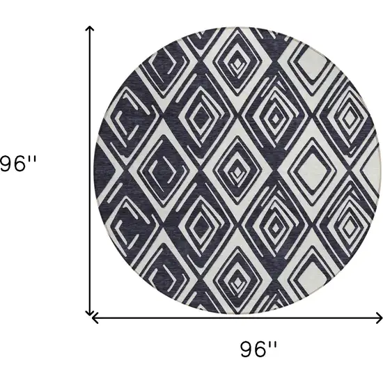 8' Black And Ivory Round Geometric Washable Indoor Outdoor Area Rug Photo 3