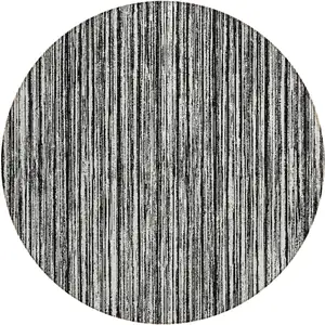 Photo of 8' Black And Ivory Round Striped Washable Indoor Outdoor Area Rug