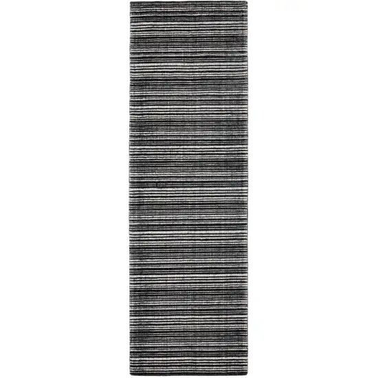 8' Black And Ivory Striped Hand Tufted Runner Rug Photo 2