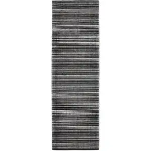 Photo of 8' Black And Ivory Striped Hand Tufted Runner Rug