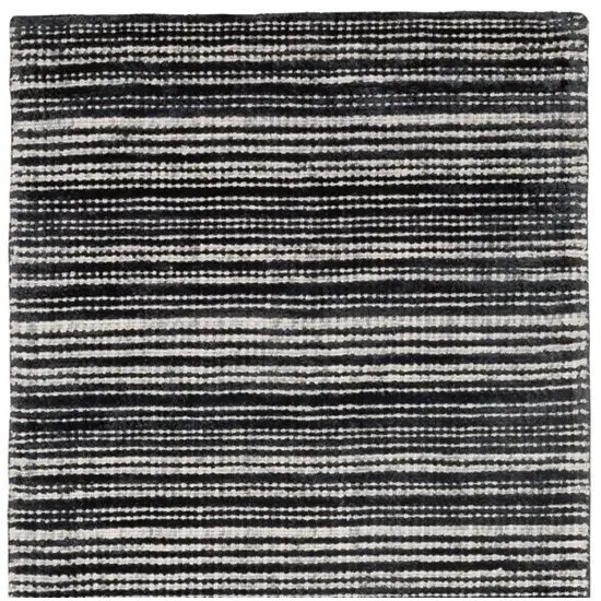 8' Black And Ivory Striped Hand Tufted Runner Rug Photo 4