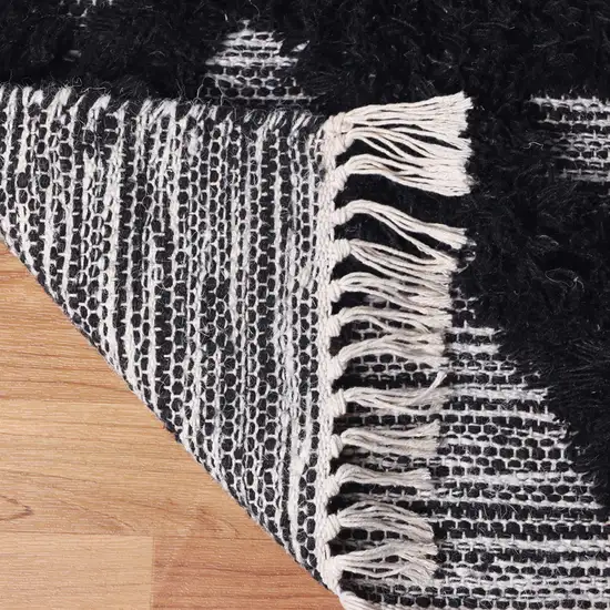 10' Black And Ivory Wool Geometric Flatweave Handmade Stain Resistant Runner Rug With Fringe Photo 4