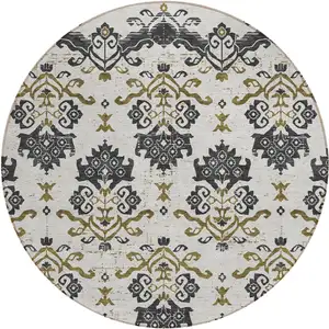 Photo of 8' Black Beige And Gold Round Oriental Washable Indoor Outdoor Area Rug