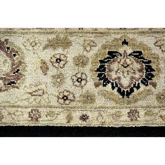 8' Black Brown and Gold Wool Oriental Hand Knotted Round Rug Photo 4