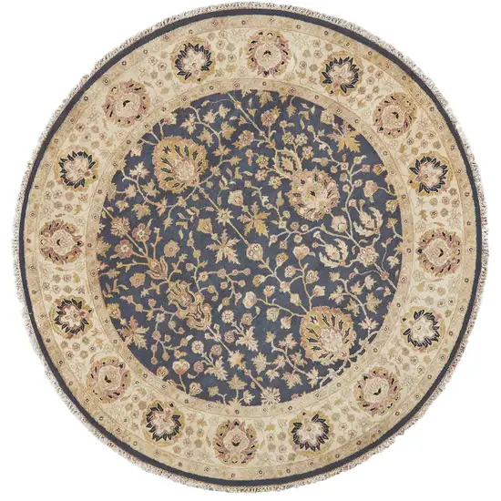 8' Black Brown and Gold Wool Oriental Hand Knotted Round Rug Photo 2