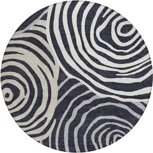 Photo of 8' Black Charcoal And Gray Round Abstract Washable Indoor Outdoor Area Rug