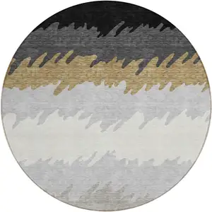 Photo of 8' Black Charcoal And Silver Round Striped Washable Indoor Outdoor Area Rug