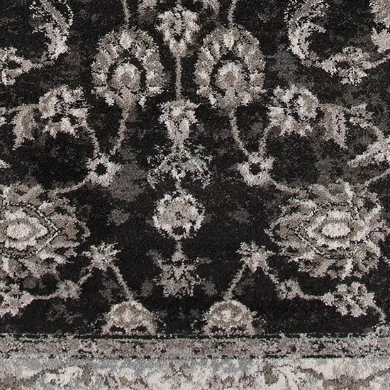 10' Black Floral Power Loom Runner Rug Photo 7