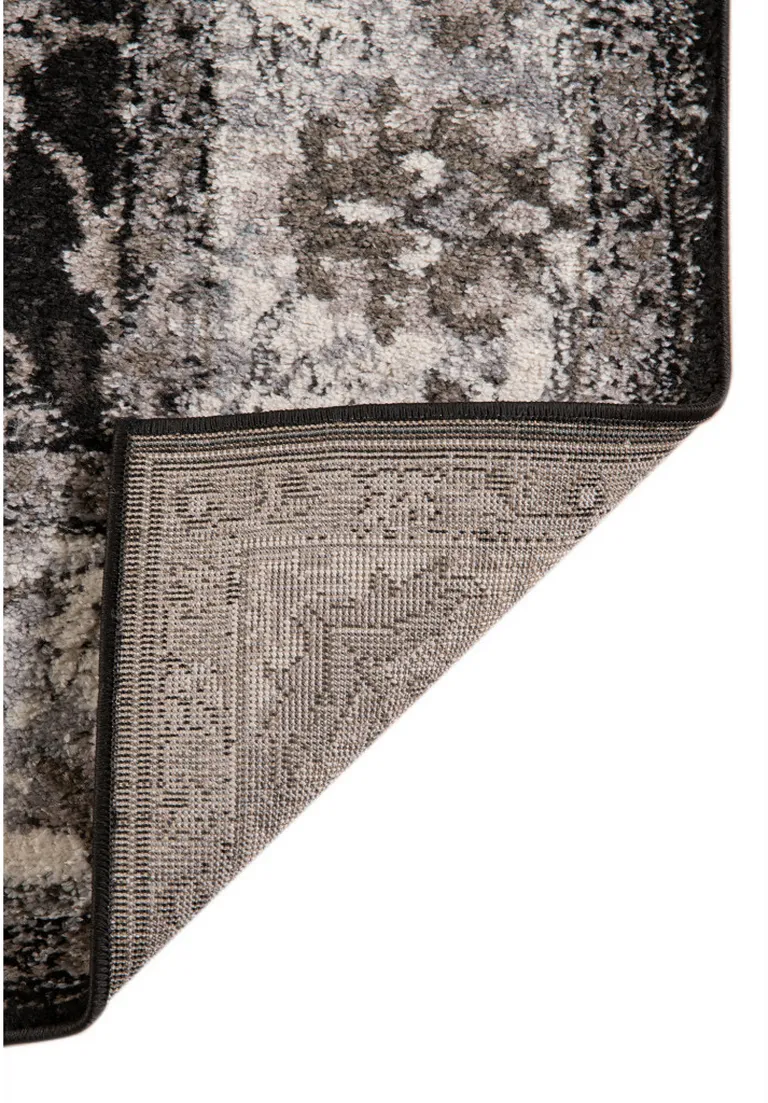 10' Black Floral Power Loom Runner Rug Photo 3