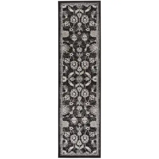 10' Black Floral Power Loom Runner Rug Photo 1