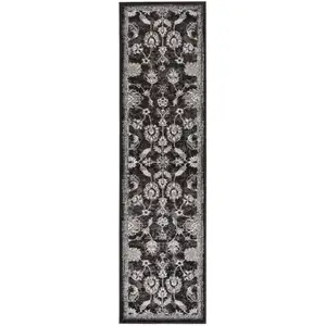 Photo of 10' Black Floral Power Loom Runner Rug