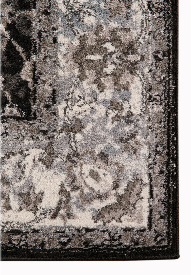 10' Black Floral Power Loom Runner Rug Photo 2