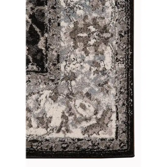 10' Black Floral Power Loom Runner Rug Photo 2