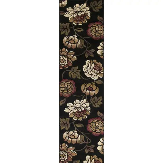 8' Black Floral Vines Area Rug Photo 3