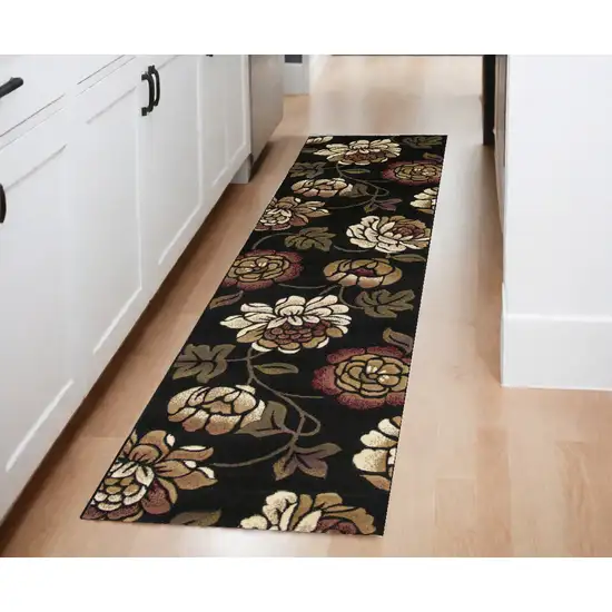 8' Black Floral Vines Area Rug Photo 1