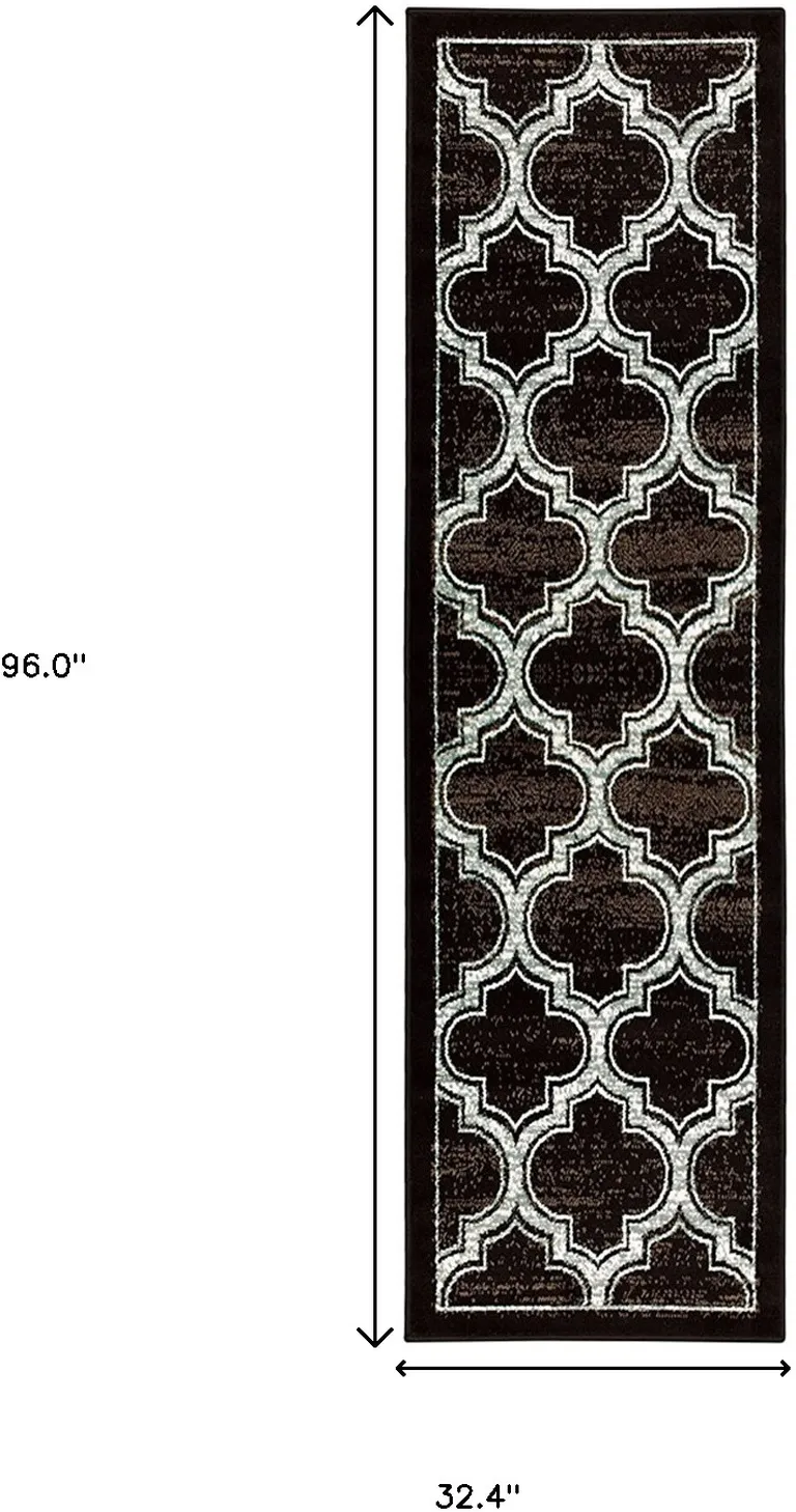 8' Black Geometric Stain Resistant Runner Rug Photo 4