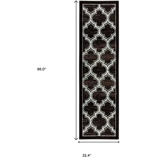 8' Black Geometric Stain Resistant Runner Rug Photo 4