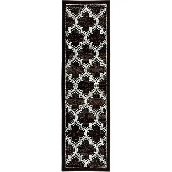 8' Black Geometric Stain Resistant Runner Rug Photo 1