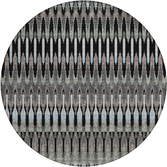 8' Black Gray And Blue Round Southwestern Washable Indoor Outdoor Area Rug Photo 2