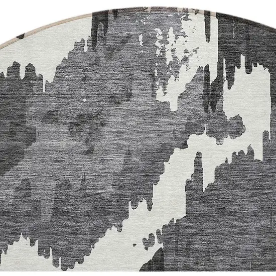 8' Black Gray And Charcoal Round Abstract Washable Indoor Outdoor Area Rug Photo 5