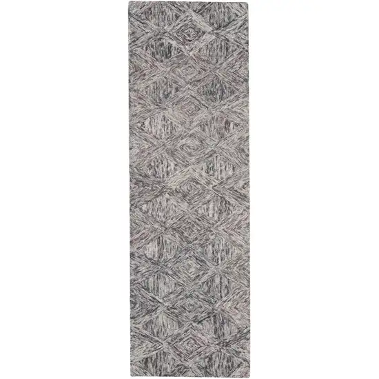 8' Black Gray and Ivory Wool Geometric Runner Rug Photo 4