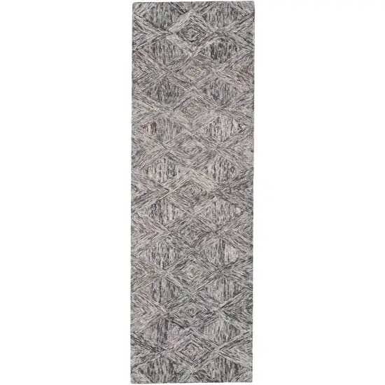 8' Black Gray and Ivory Wool Geometric Runner Rug Photo 2