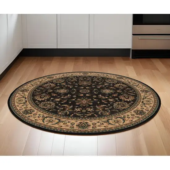 6' Black Ivory and Brown Oriental Round Rug Photo 1