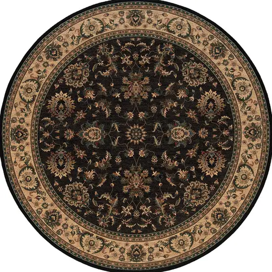 6' Black Ivory and Brown Oriental Round Rug Photo 5