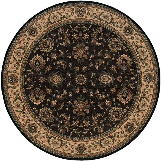 6' Black Ivory and Brown Oriental Round Rug Photo 2