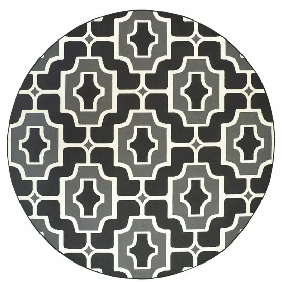 8' Black Round Geometric Stain Resistant Indoor Outdoor Area Rug Photo 1