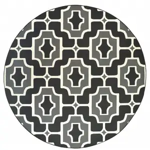 Photo of 8' Black Round Geometric Stain Resistant Indoor Outdoor Area Rug