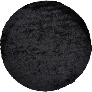 Photo of 8' Black Round Shag Tufted Handmade Area Rug